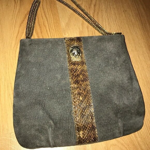 Vintage Ruth Saltz Gray Suede w/ Snakeskin Purse - Picture 6 of 16